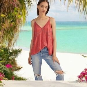 Anthropologie Ranna Gill Art Deco Strappy Beaded Cami Size S Pink Viscose VG